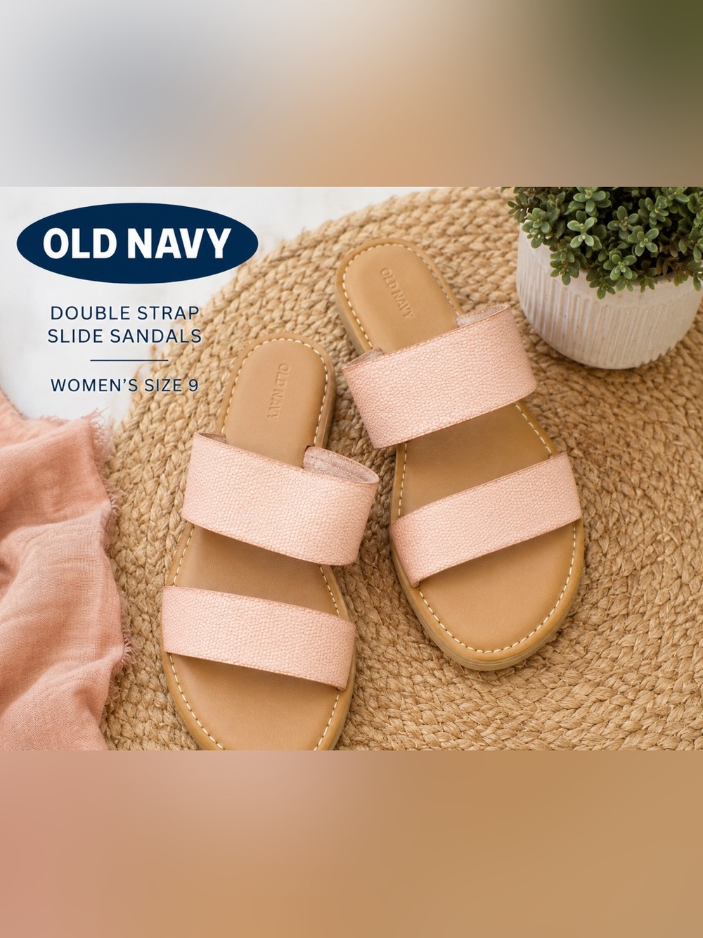 Old Navy Pink Double Strap Textured Slide Sandals Women’s Size 9